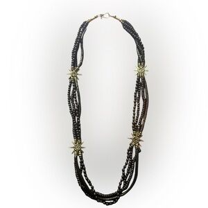 Bohemian Black and Silver Sunburst Beaded Statement Necklace